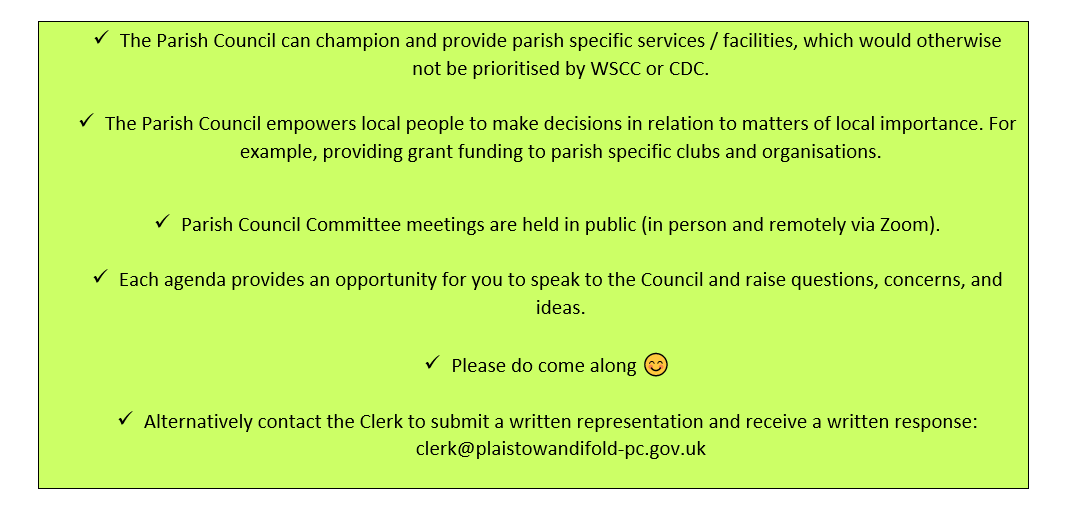 Written explanation of how the Parish Council can support local people in a text box